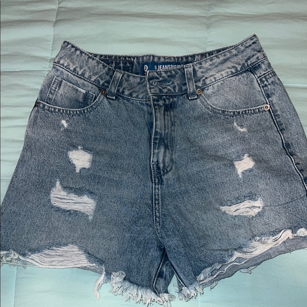 Iris Blue Jean Shorts Distressed High-Waisted